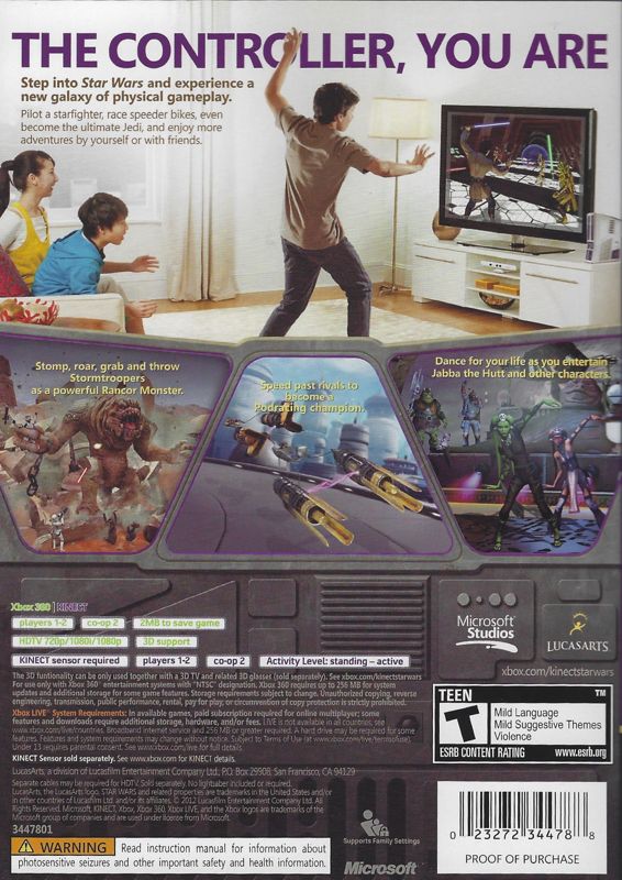 Kinect Star Wars | Xbox 360 | back cover | region=North America | source-country=United States | zypher-v2 | moby-a4e121b114de | Data by MobyGames.com