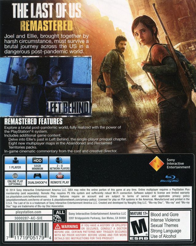 
The Last of Us: Remastered | PlayStation 4 | back cover | Data by MobyGames.com