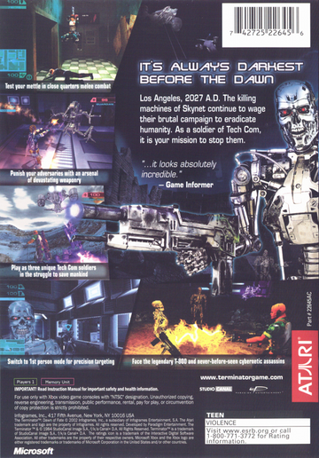 
The Terminator: Dawn of Fate | Xbox | back cover | Data by MobyGames.com