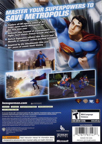 
Superman Returns | Xbox 360 | back cover | Data by MobyGames.com