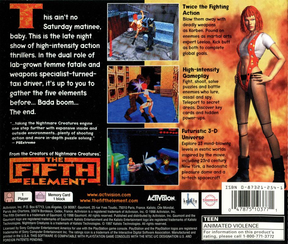 
The Fifth Element | PlayStation | back cover | Data by MobyGames.com