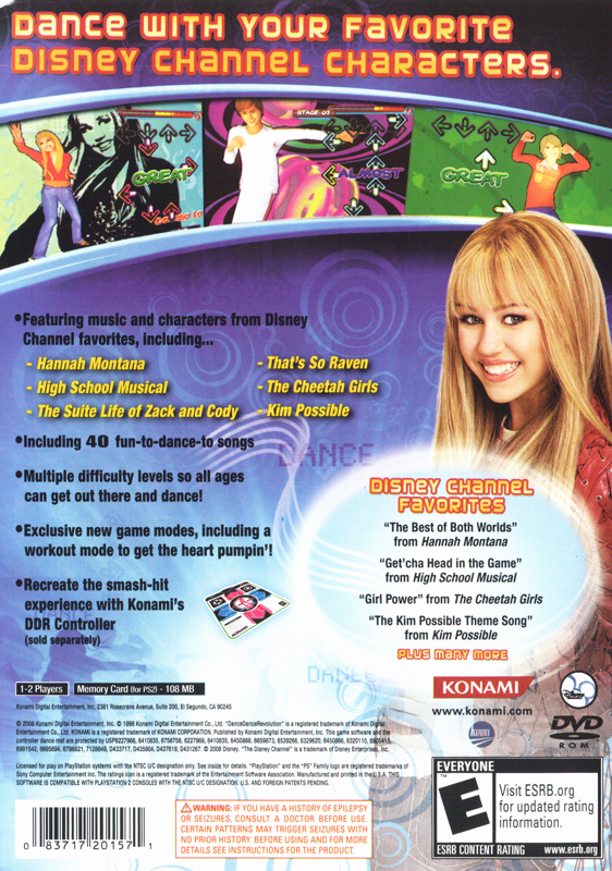 Dance Dance Revolution: Disney Channel Edition | PlayStation 2 | back cover | region=North America | source-country=United States | zypher-v2 | moby-548b0b3f1de3 | Data by MobyGames.com