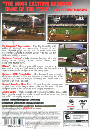 
Major League Baseball 2K5 | PlayStation 2 | back cover | Data by MobyGames.com