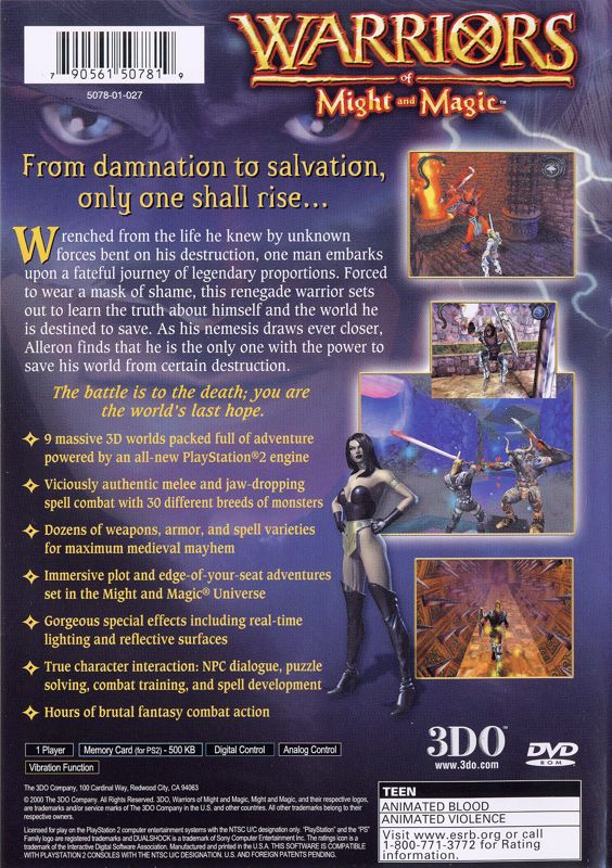 
Warriors of Might and Magic | PlayStation 2 | back cover | Region: North America | source-country=Canada,United States | Data by MobyGames.com