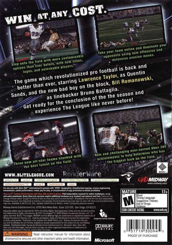 Blitz: The League | Xbox 360 | back cover | Data by MobyGames.com