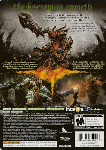Darksiders | Xbox 360 | back cover | region=North America | source-country=United States | zypher-v2 | moby-d24fb79b2bbf | Data by MobyGames.com