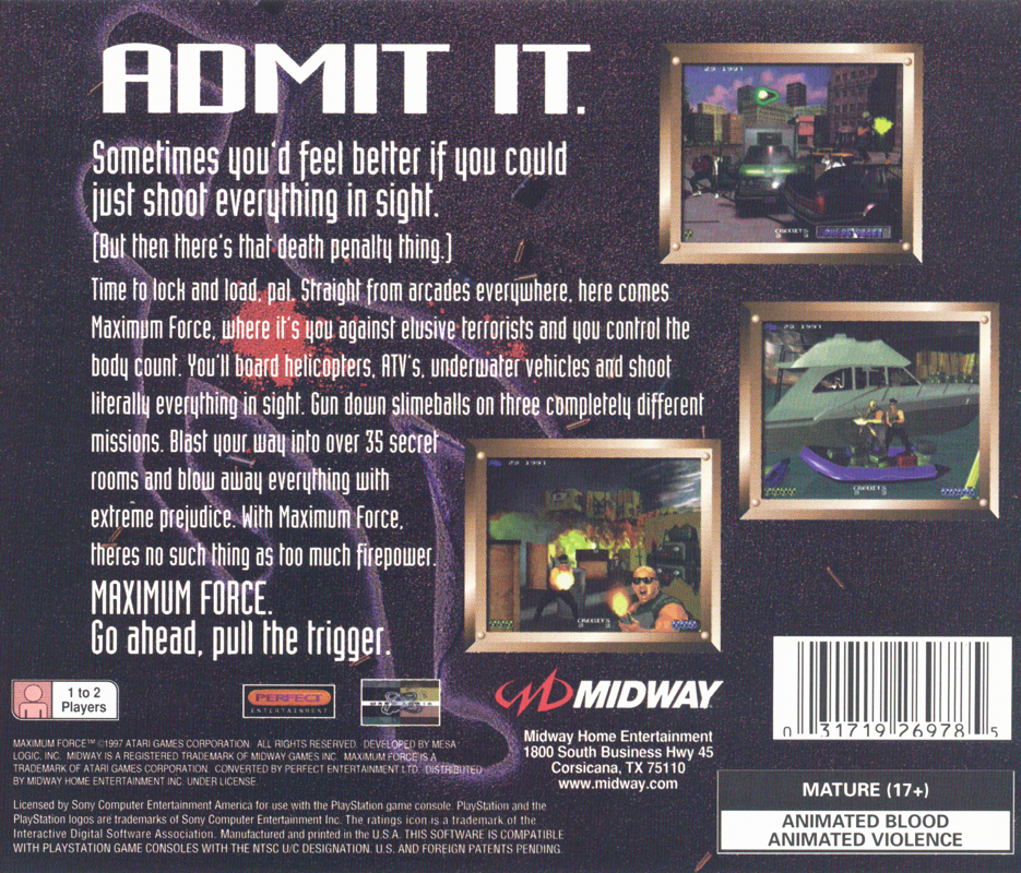 
Maximum Force | PlayStation | back cover | Data by MobyGames.com