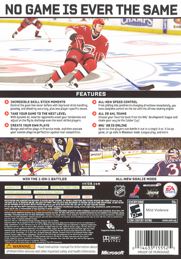 NHL 08 | Xbox 360 | back cover | region=North America | source-country=United States | zypher-v2 | moby-a690192c4828 | Data by MobyGames.com