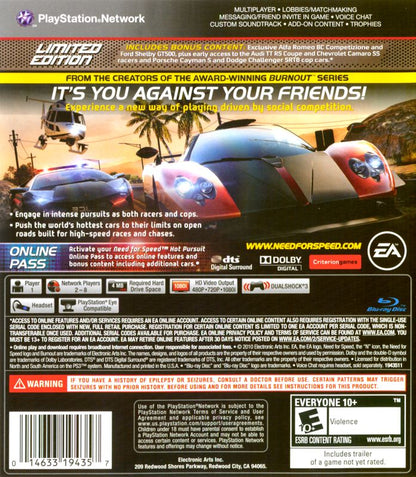 Need for Speed: Hot Pursuit (Limited Edition) | PlayStation 3 | back cover | region=North America | source-country=United States | zypher-v2 | moby-ed618baa74a3 | Data by MobyGames.com