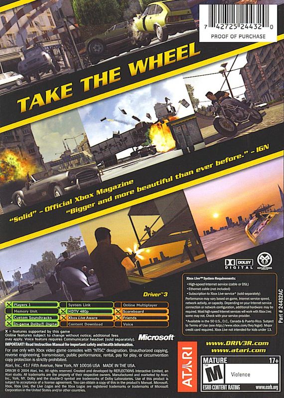 
Driv3r | Xbox | back cover | Data by MobyGames.com