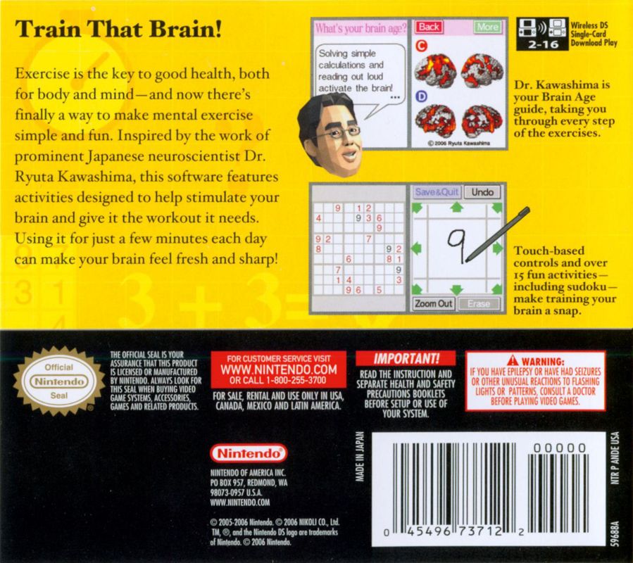 
Brain Age: Train Your Brain in Minutes a Day! | Nintendo DS | back cover | Region: North America | source-country=Canada,Mexico,Other,United States | Data by MobyGames.com