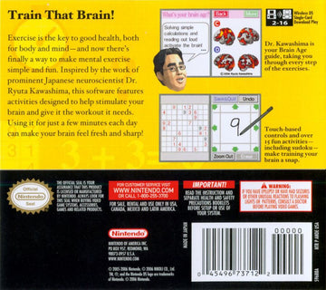 
Brain Age: Train Your Brain in Minutes a Day! | Nintendo DS | back cover | Region: North America | source-country=Canada,Mexico,Other,United States | Data by MobyGames.com