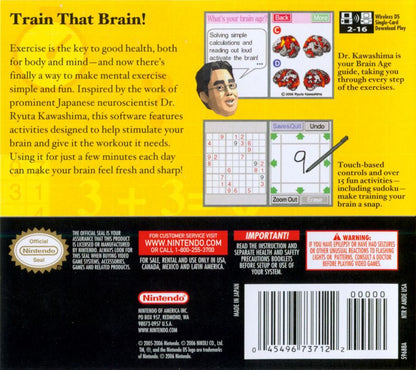 
Brain Age: Train Your Brain in Minutes a Day! | Nintendo DS | back cover | Region: North America | source-country=Canada,Mexico,Other,United States | Data by MobyGames.com