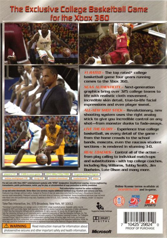 College Hoops 2K6 | Xbox 360 | back cover | region=North America | source-country=United States | zypher-v2 | moby-c53eff6ab333 | Data by MobyGames.com