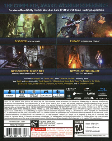
Rise of the Tomb Raider: 20 Year Celebration | PlayStation 4 | back cover | Region: North America | source-country=United States | Data by MobyGames.com