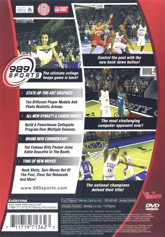 NCAA Final Four 2002 | PlayStation 2 | back cover | region=North America | source-country=United States | zypher-v2 | moby-66c98a84a441 | Data by MobyGames.com
