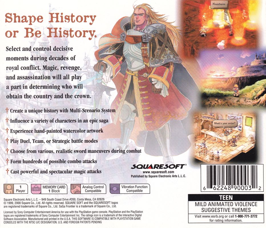 SaGa Frontier 2 | PlayStation | back cover | Region: North America | source-country=United States | Data by MobyGames.com