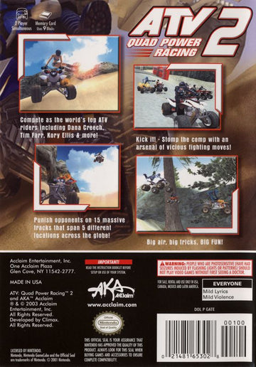 
ATV: Quad Power Racing 2 | GameCube | back cover | Data by MobyGames.com