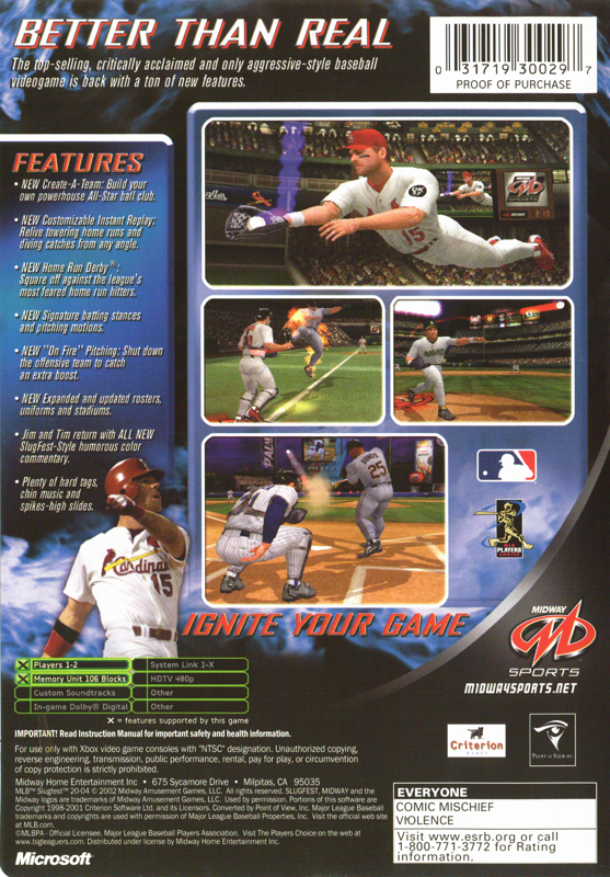 
MLB SlugFest 20-04 | Xbox | back cover | Data by MobyGames.com