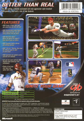 
MLB SlugFest 20-04 | Xbox | back cover | Data by MobyGames.com