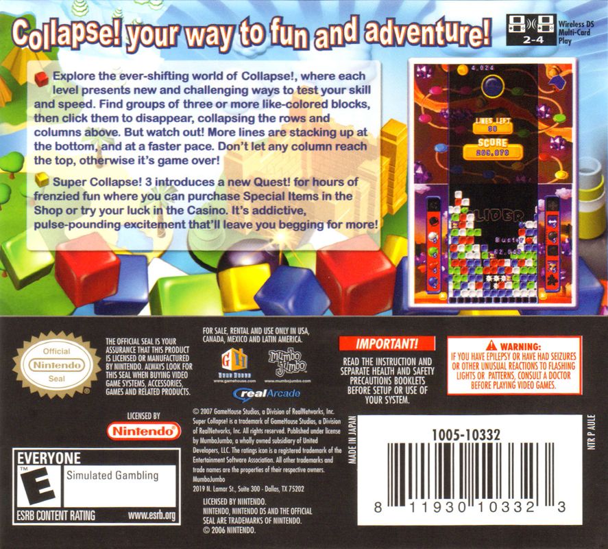 
Super Collapse! 3 | Nintendo DS | back cover | Data by MobyGames.com