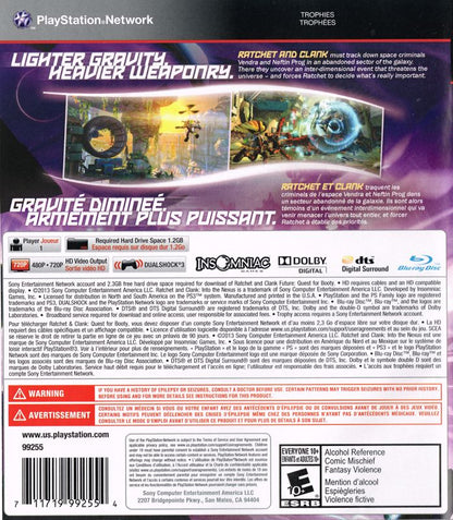 Ratchet & Clank: Into the Nexus | PlayStation 3 | back cover | region=North America | source-country=Canada | zypher-v2 | moby-4a90ee19f4e1 | Data by MobyGames.com