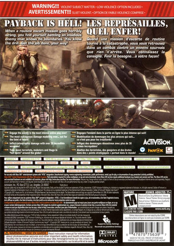 Soldier of Fortune: Payback | Xbox 360 | back cover | region=North America | source-country=Canada,United States | zypher-v2 | moby-0b6adbe1d453 | Data by MobyGames.com