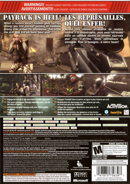 Soldier of Fortune: Payback | Xbox 360 | back cover | region=North America | source-country=Canada,United States | zypher-v2 | moby-0b6adbe1d453 | Data by MobyGames.com