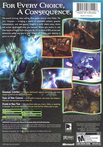 
Fable: The Lost Chapters | Xbox | back cover | Data by MobyGames.com