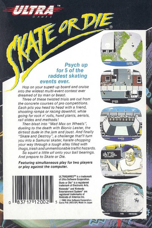 
Skate or Die | NES | back cover | Data by MobyGames.com