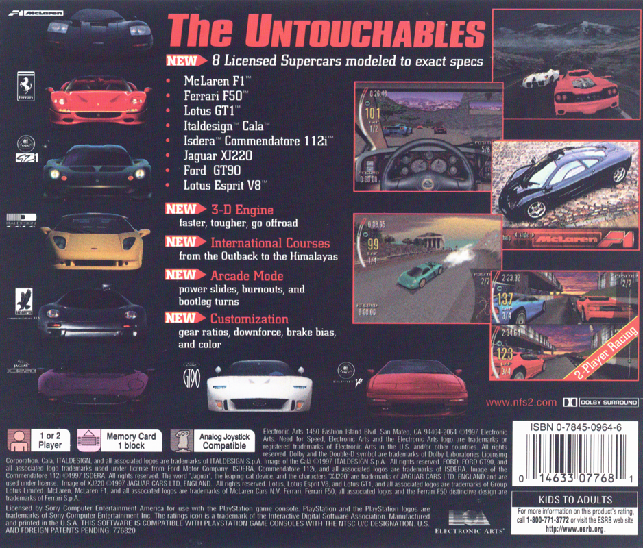 Need for Speed II | PlayStation | back cover | Region: North America | source-country=Canada,United States | Data by MobyGames.com