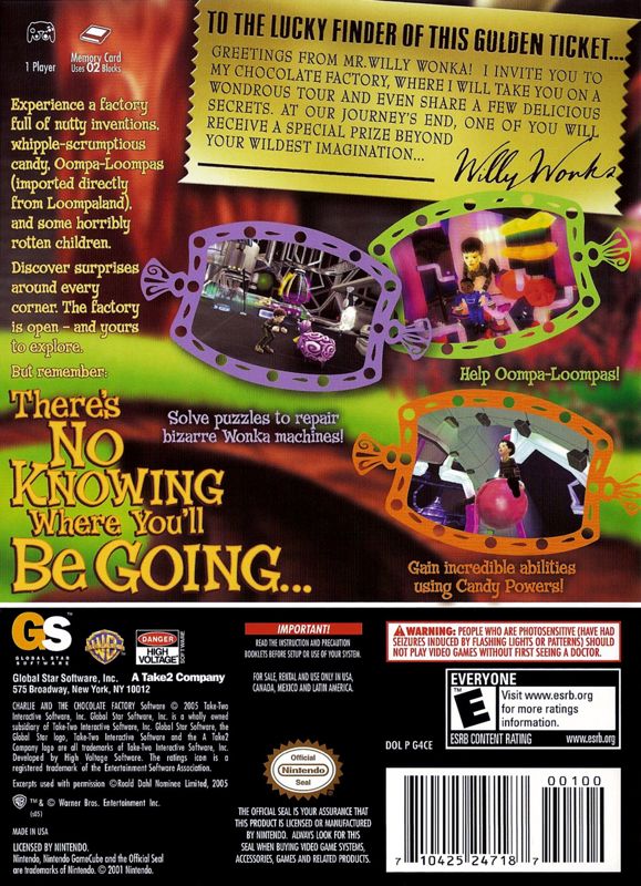 
Charlie and the Chocolate Factory | GameCube | back cover | Data by MobyGames.com