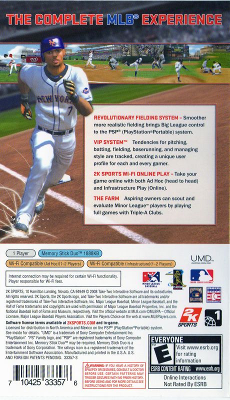 Major League Baseball 2K8 | PSP | back cover | region=North America | source-country=United States | zypher-v2 | moby-c6917d9c0afe | Data by MobyGames.com