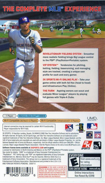 Major League Baseball 2K8 | PSP | back cover | region=North America | source-country=United States | zypher-v2 | moby-c6917d9c0afe | Data by MobyGames.com
