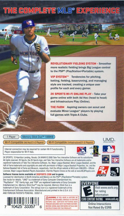 Major League Baseball 2K8 | PSP | back cover | region=North America | source-country=United States | zypher-v2 | moby-c6917d9c0afe | Data by MobyGames.com