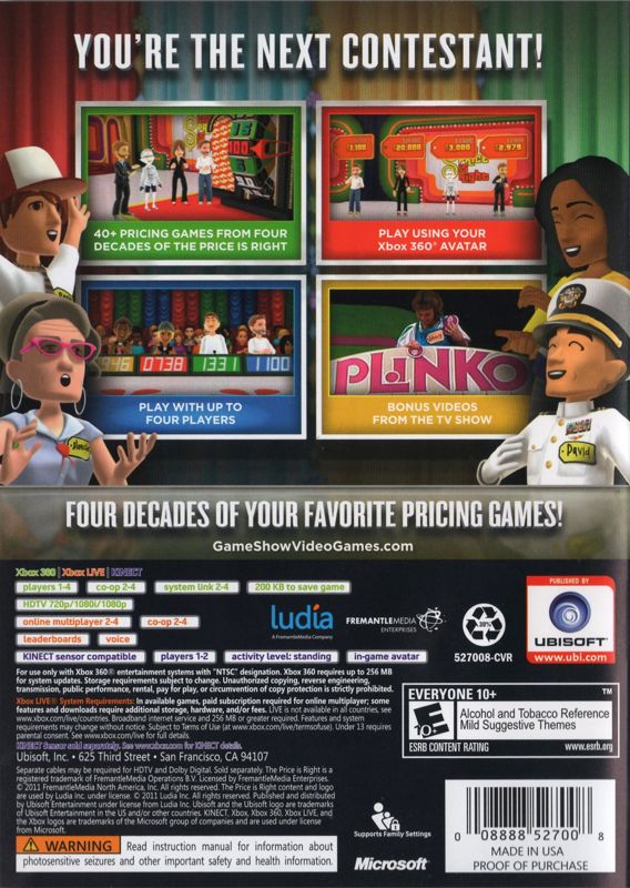 The Price is Right: Decades | Xbox 360 | back cover | region=North America | source-country=United States | zypher-v2 | moby-bda627031ff1 | Data by MobyGames.com