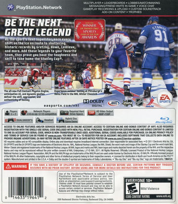 NHL 12 | PlayStation 3 | back cover | region=North America | source-country=United States | zypher-v2 | moby-031a65d2047c | Data by MobyGames.com