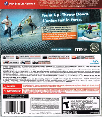 Skate 3 | PlayStation 3 | back cover | region=North America | source-country=Canada | zypher-v2 | moby-240e7b76293f | Data by MobyGames.com