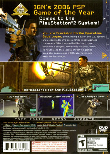 
Syphon Filter: Dark Mirror | PlayStation 2 | back cover | Data by MobyGames.com