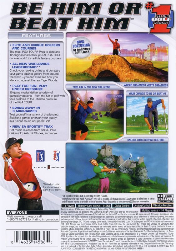 Tiger Woods PGA Tour 2003 | PlayStation 2 | back cover | region=North America | source-country=United States | zypher-v2 | moby-3b47d8d42f20 | Data by MobyGames.com
