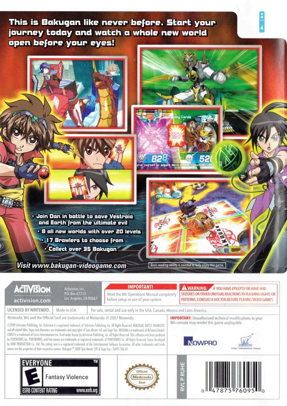 
Bakugan: Battle Brawlers | Wii | back cover | Data by MobyGames.com