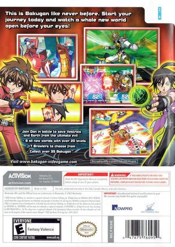 
Bakugan: Battle Brawlers | Wii | back cover | Data by MobyGames.com