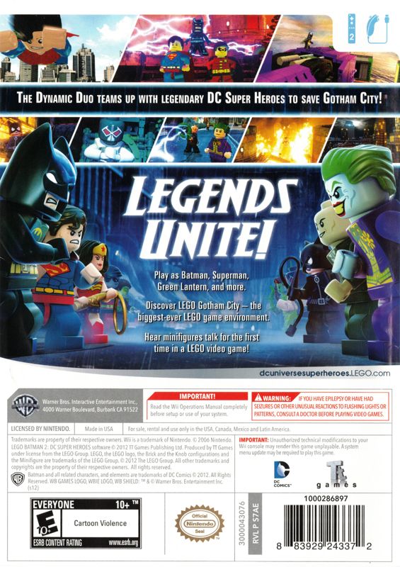LEGO Batman 2: DC Super Heroes | Wii | back cover | region=North America | source-country=Canada,Mexico,United States | zypher-v2 | moby-ffb59ff1474f | Data by MobyGames.com