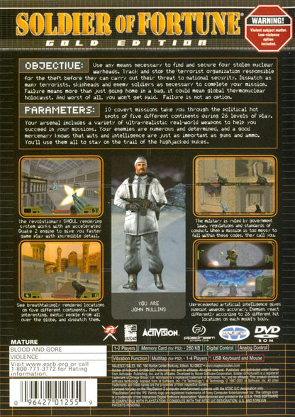 Soldier of Fortune: Gold Edition | PlayStation 2 | back cover | region=North America | source-country=Canada,United States | zypher-v2 | moby-ced6f7de7994 | Data by MobyGames.com