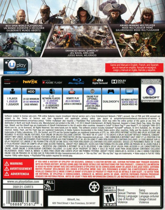 
Assassin's Creed IV: Black Flag | PlayStation 4 | back cover | Region: North America | source-country=Canada,Mexico,United States | Data by MobyGames.com