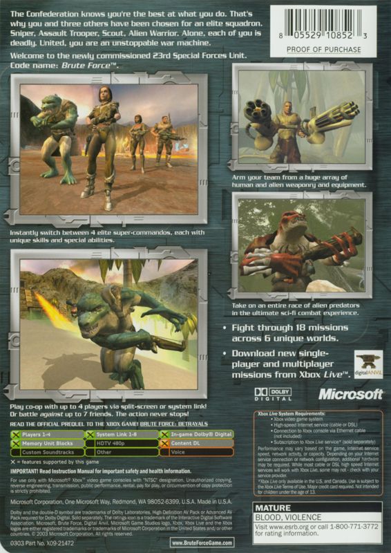 Brute Force | Xbox | back cover | Data by MobyGames.com