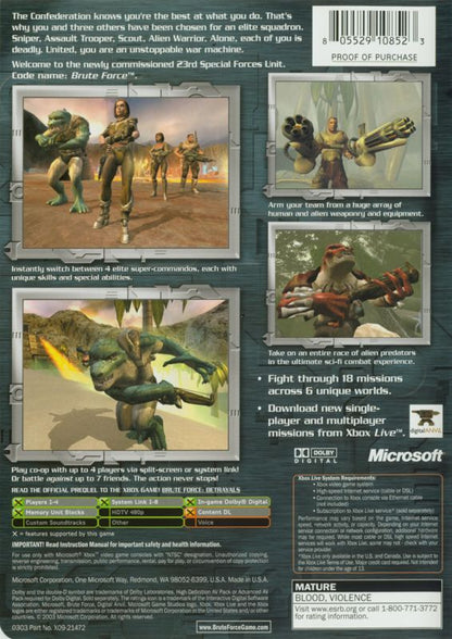 
Brute Force | Xbox | back cover | Data by MobyGames.com