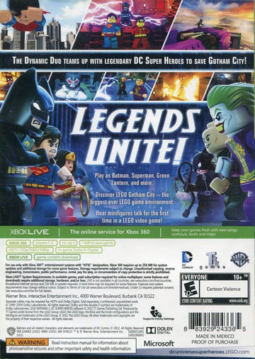 LEGO Batman 2: DC Super Heroes | Xbox 360 | back cover | region=North America | source-country=United States | zypher-v2 | moby-cf74257c883b | Data by MobyGames.com