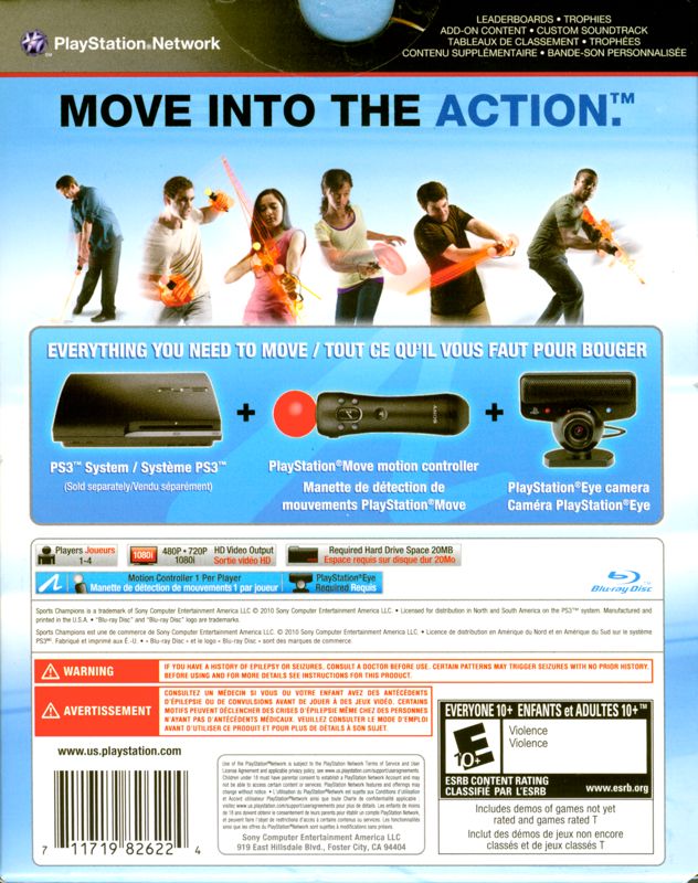 Sports Champions | PlayStation 3 | back cover | region=North America | source-country=United States | zypher-v2 | moby-6513cc6ab9c6 | Data by MobyGames.com