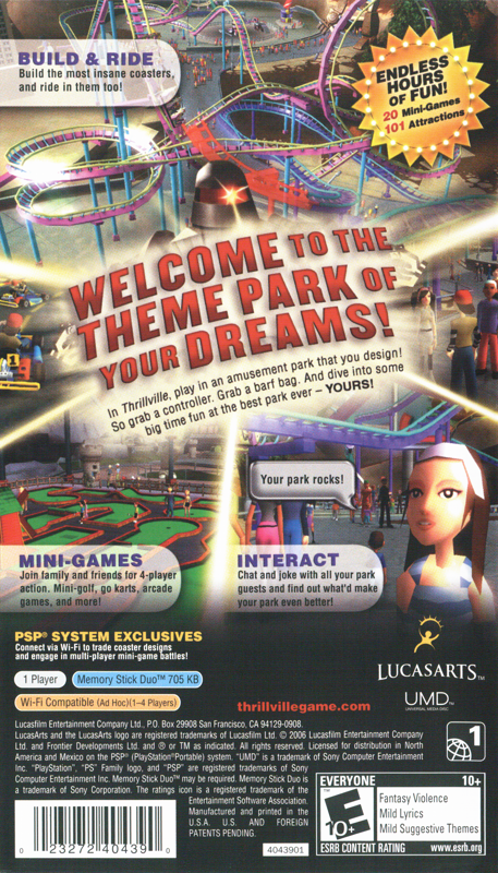 Thrillville | PSP | back cover | region=North America | source-country=United States | zypher-v2 | moby-164aaf2f0bb3 | Data by MobyGames.com